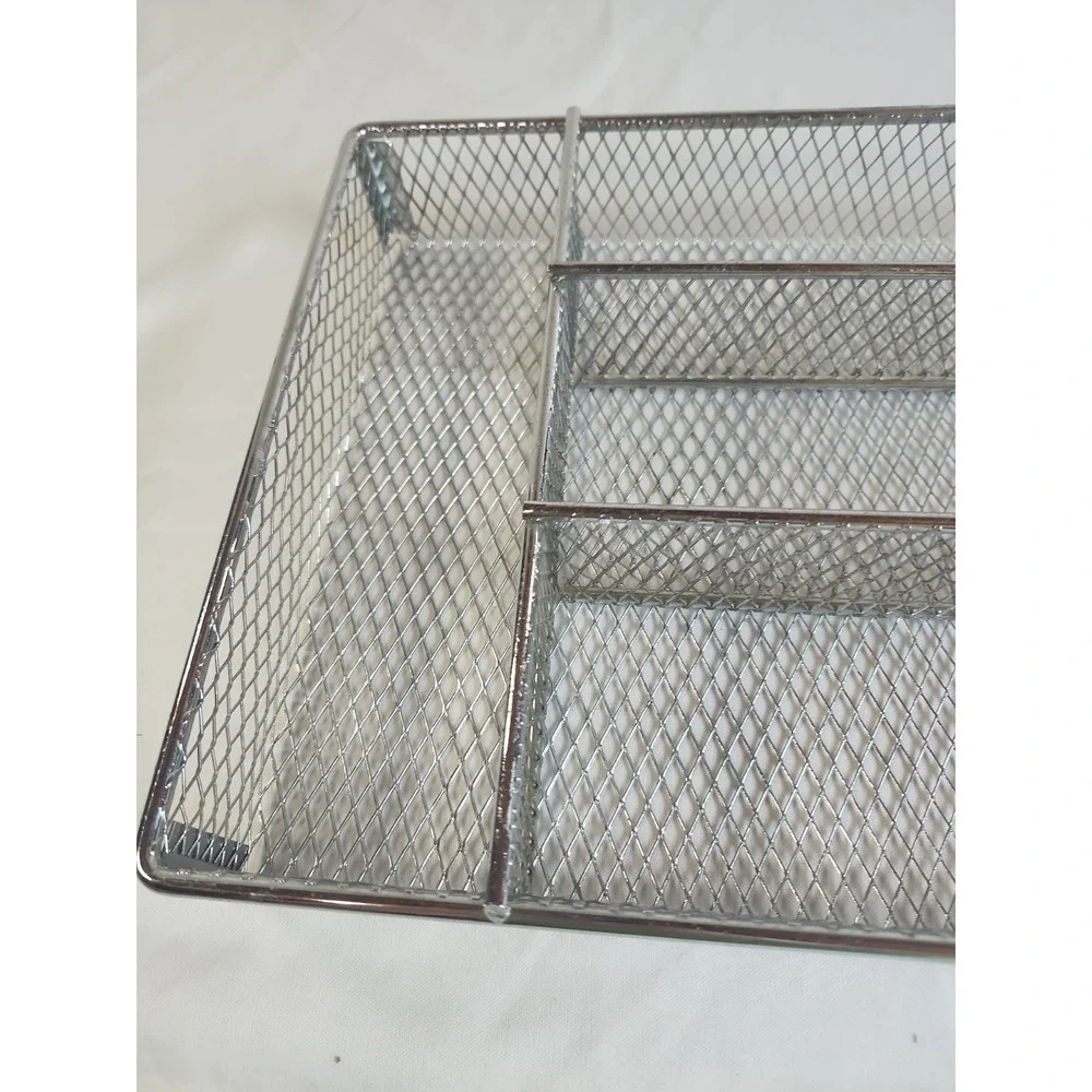 Cutlery Tray Silver Metal Mesh Utility Organizer